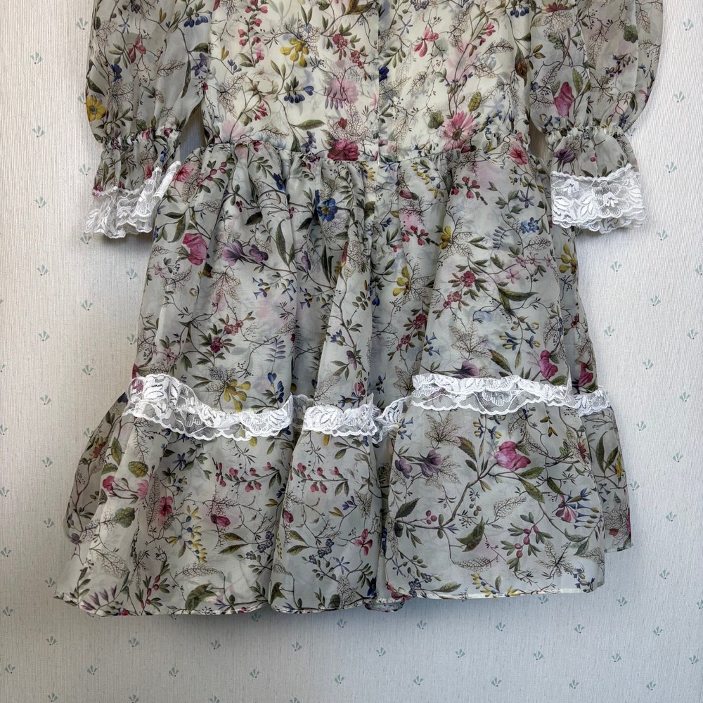 Selkie Ruffle Neck Cutout Dress Medium Floral Cottagecore Fairy Whimsical Doll - Picture 11 of 16
